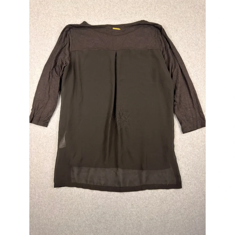 Michael Kors Womens Black Mixed Media 3/4 Sleeve High Low Knit Woven Top Size M